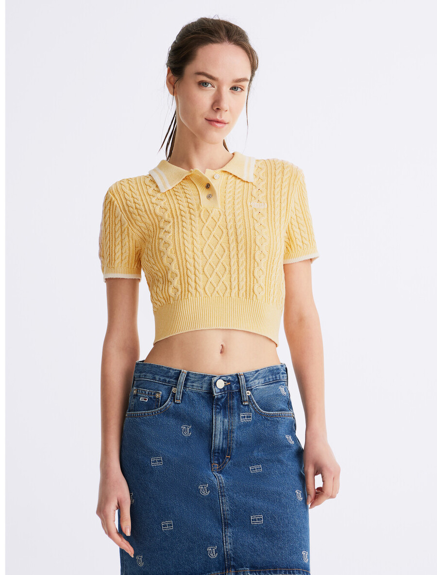 kurzes polo-shirt mit zopfmuster
