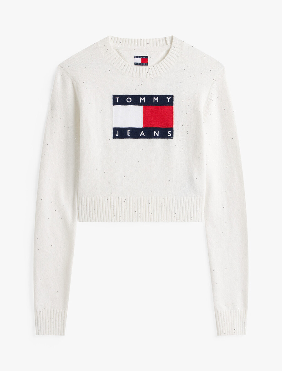 tommy flag pailletten-slim-pullover