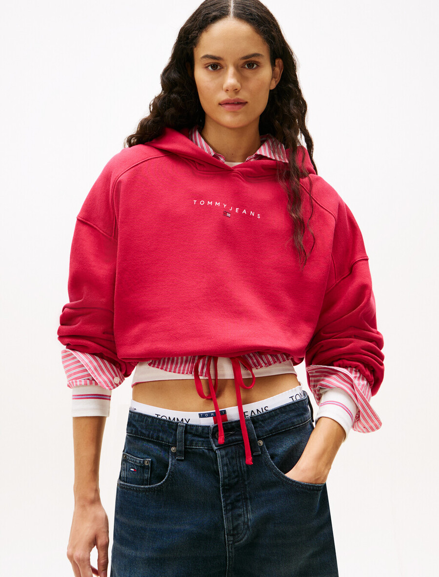 kurzer hoodie mit strass-logo