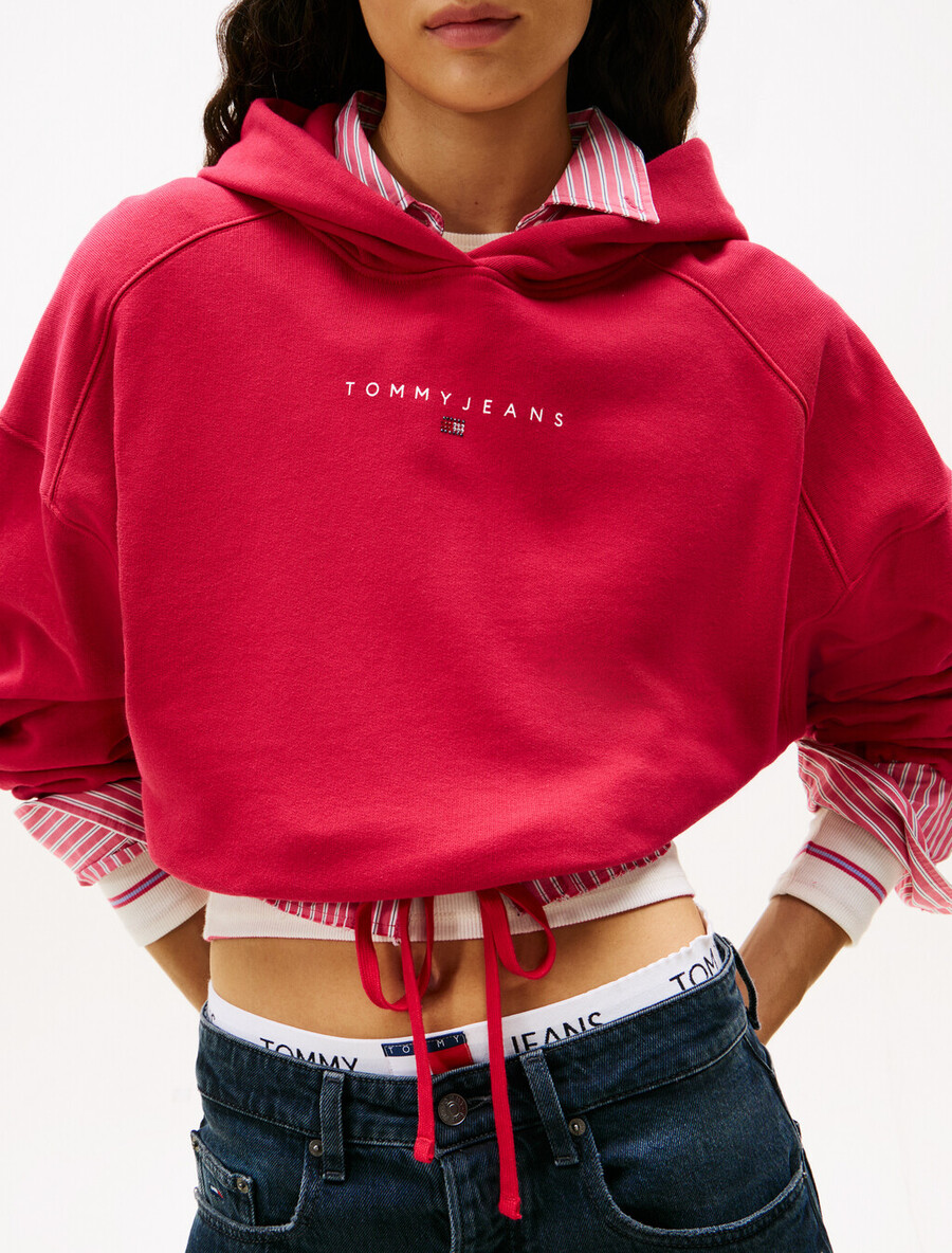 kurzer hoodie mit strass-logo