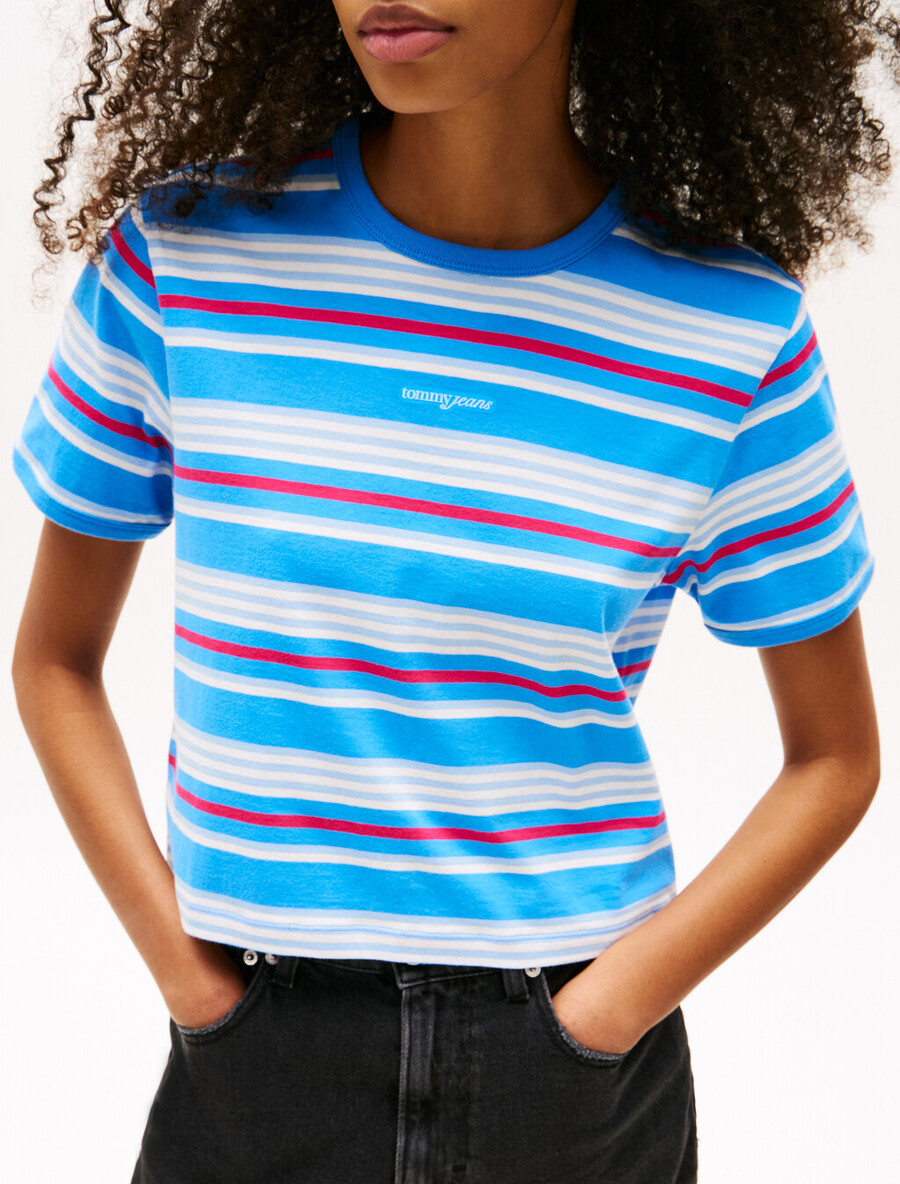 t-shirt mit schriftzug und streifenmuster