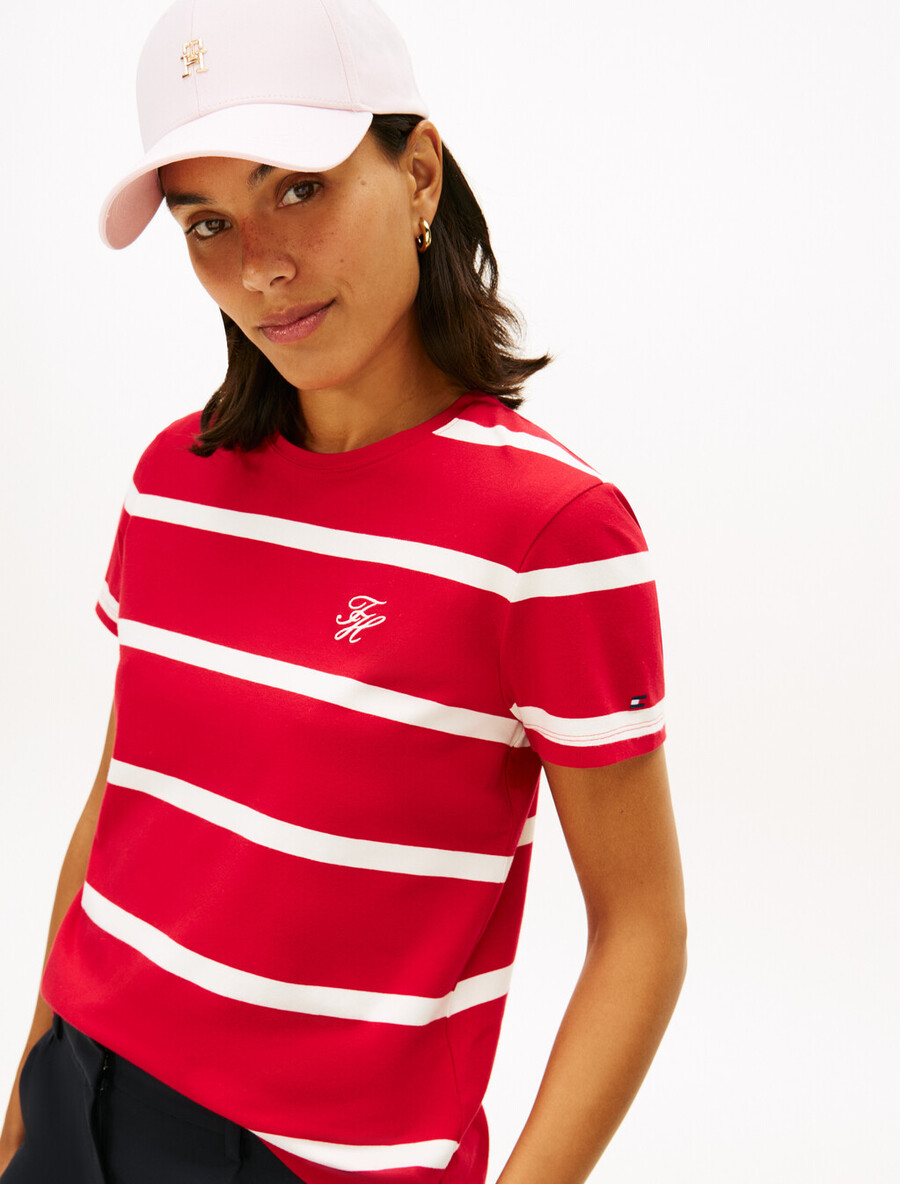 jersey-t-shirt mit logostickerei und rundhalsausschnitt