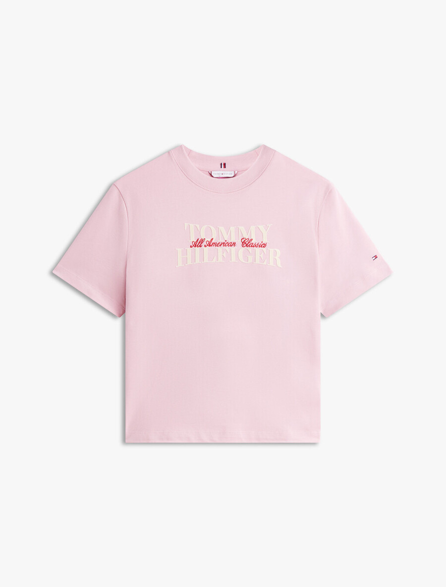 klassisches t-shirt mit flocklogo und lässiger passform