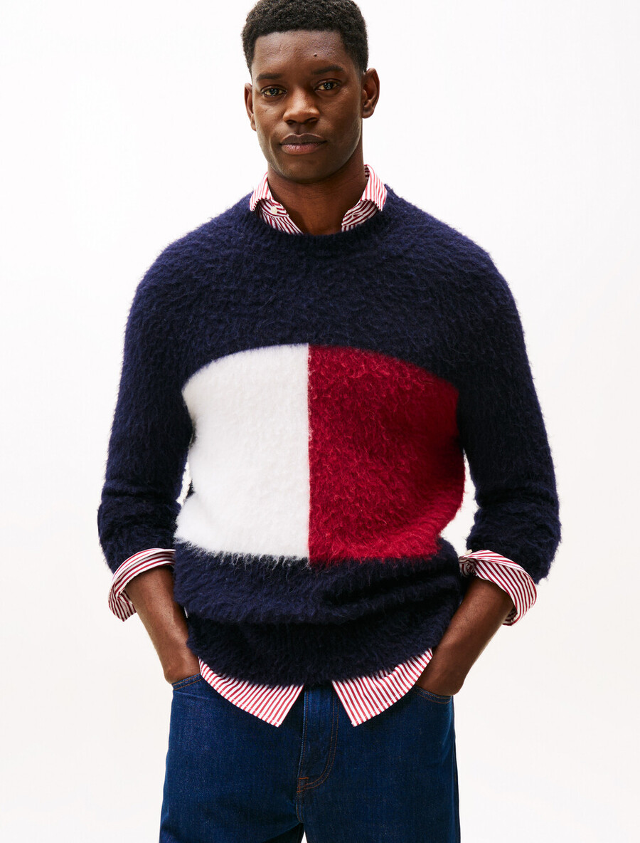 oversized flaggen-pullover lässig geschnitten mit alpaka-futter