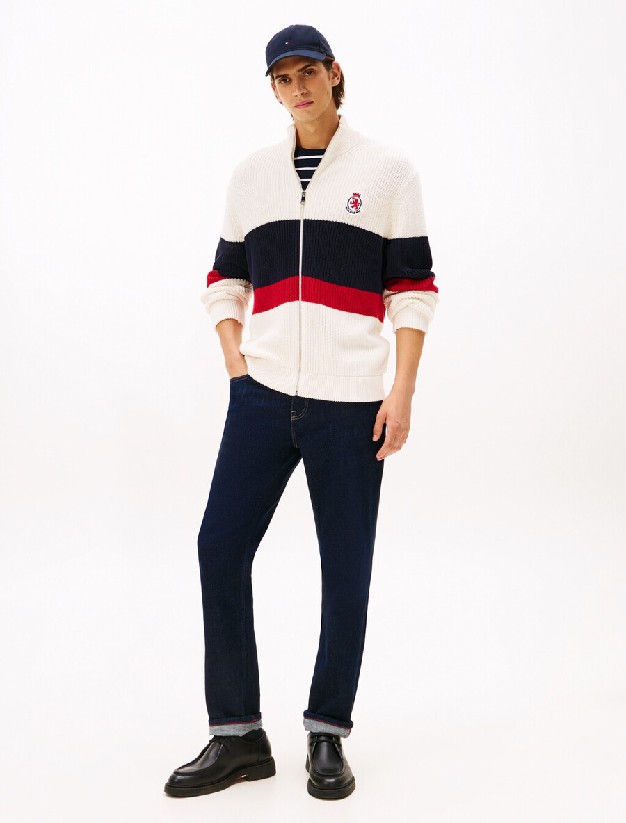 lässiger pullover mit farbblock-design und reißverschluss