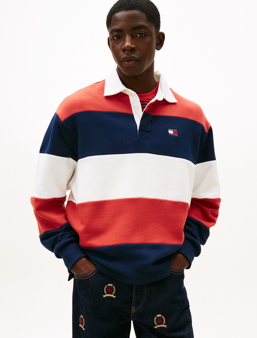 tommy badge stripe relaxed rugby shirt