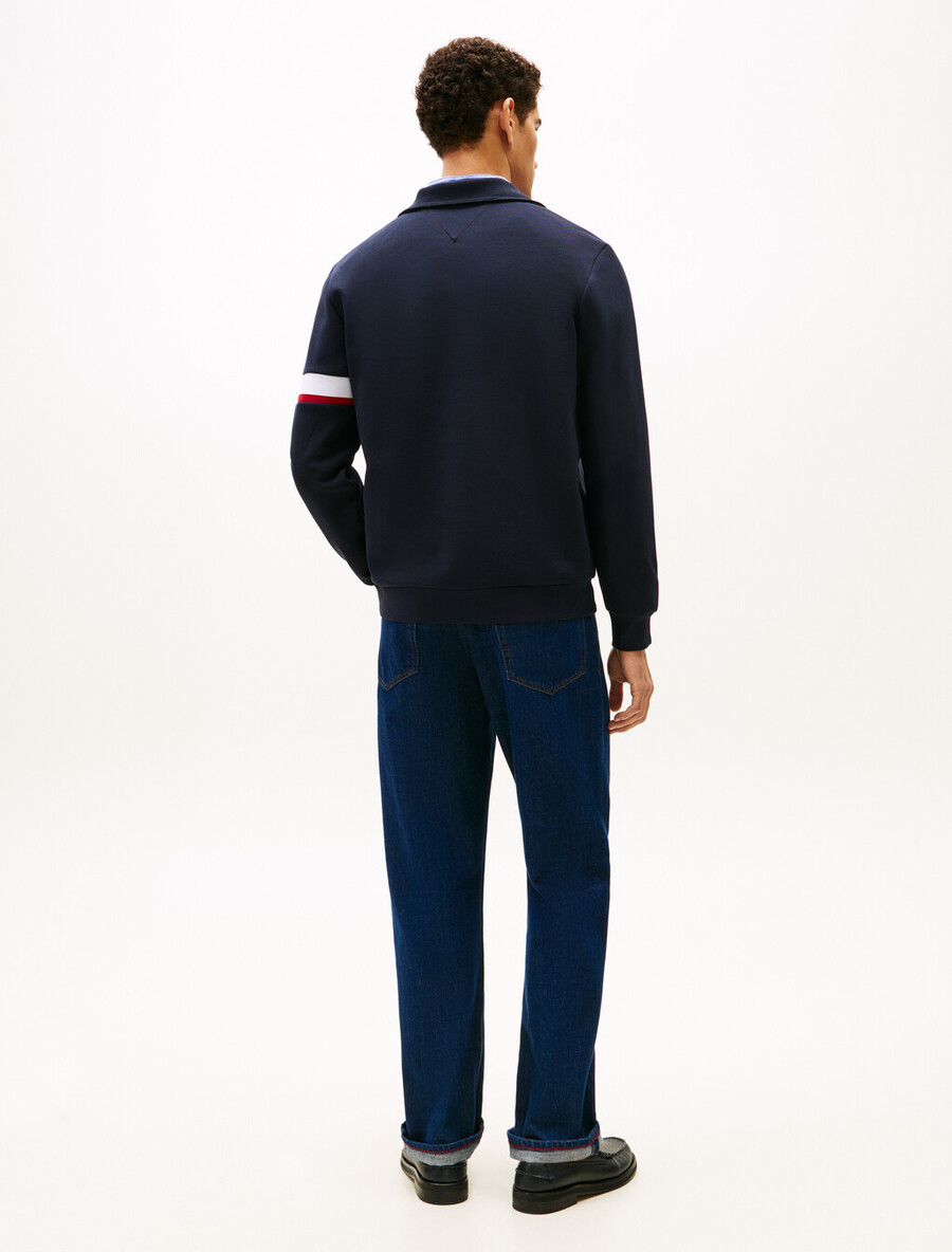 sweatshirt aus baumwollpiqué mit halbem reißverschluss und streifeneinsatz