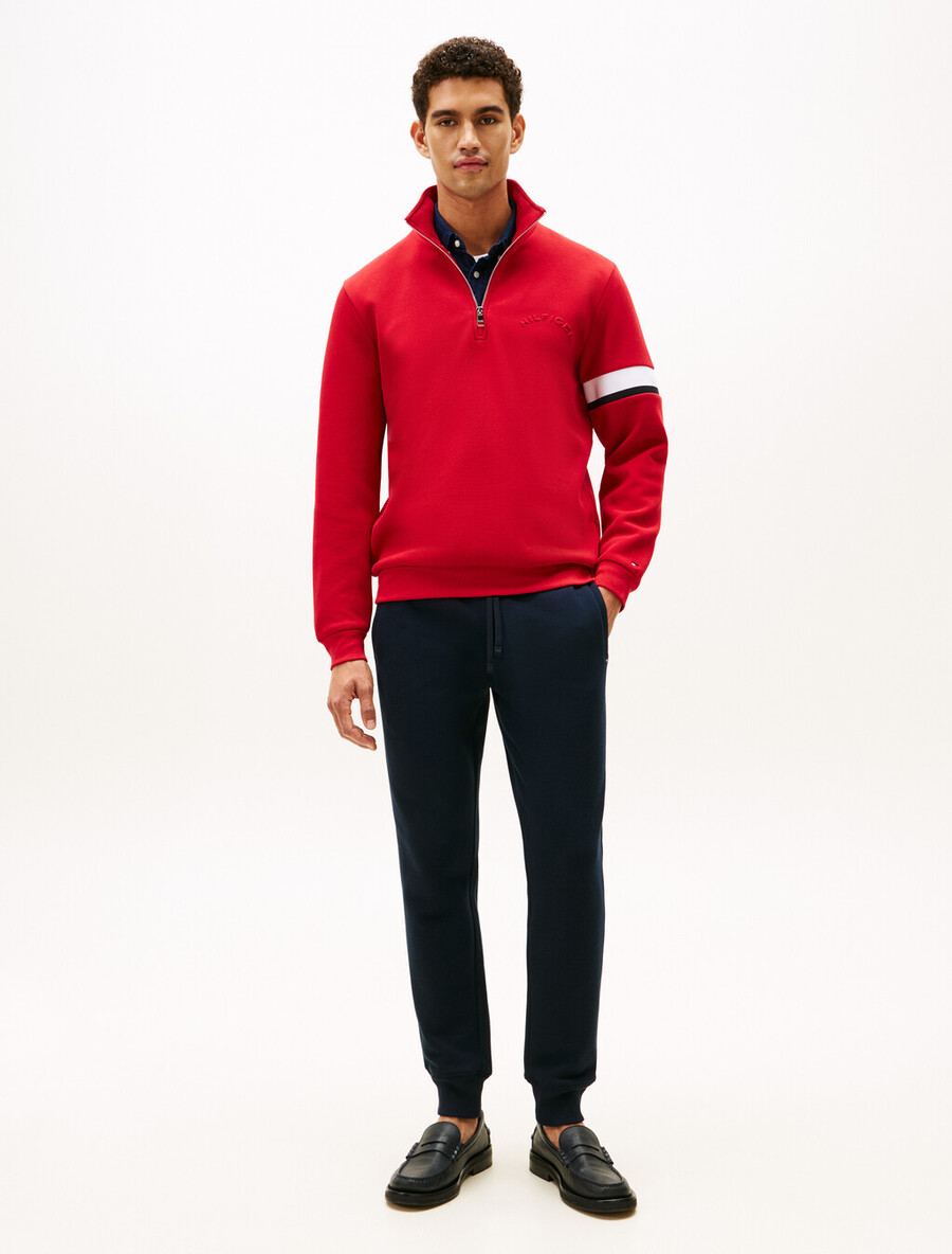 sweatshirt aus baumwollpiqué mit halbem reißverschluss und streifeneinsatz
