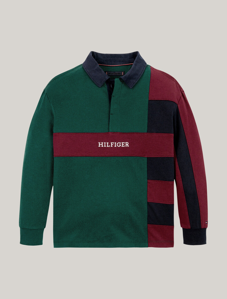 farbblockiertes langärmeliges poloshirt in regulärer größe
