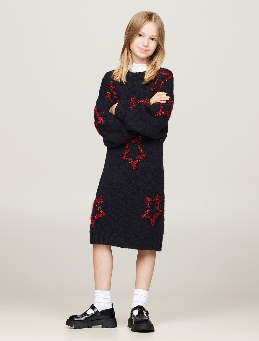 lässiges jumperkleid mit metallic-sternenmuster